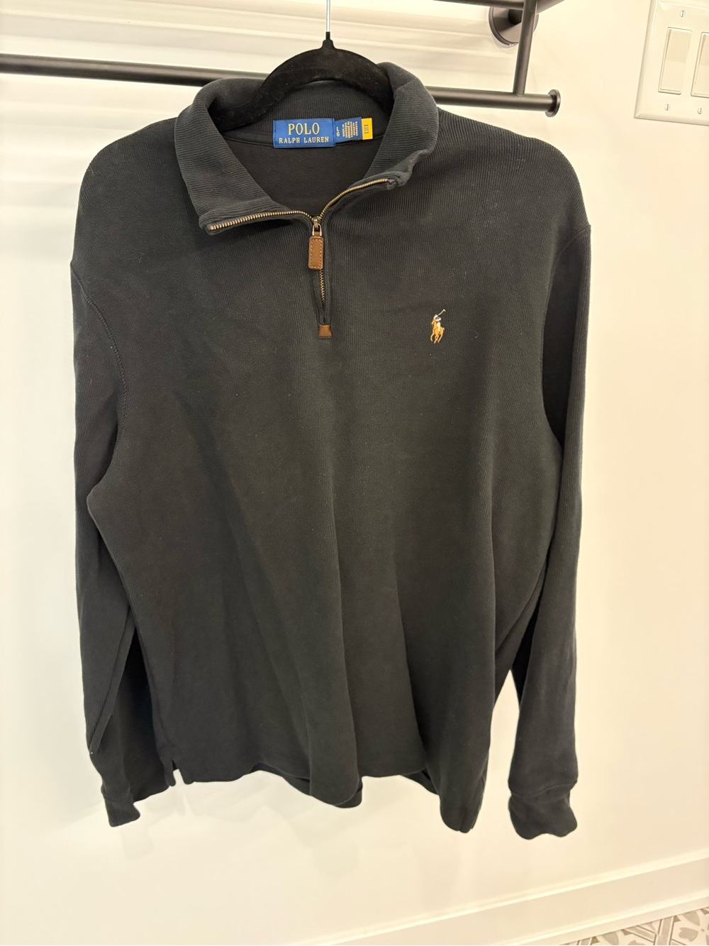 Ralph Lauren Black Quarter-Zip Pullover with Gold Pony